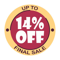 Up to fourteen percent off final sale. Icon 14 %. Special offer discount label with black Friday. Flat sales Vector percent off price reduce badge promotion design illustration isolated white