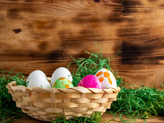 Painted Easter eggs. Painted Easter eggs on a wooden background.