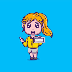 cute women with handphone vector icon illustration