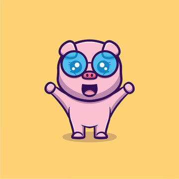 cute pig vector icon illustration