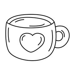 Hot cup with heart valentine day line icon