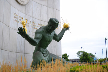 Spirit of Detroit statue in downtown Detroit. Iconic symbol of largest city in Michigan. Picture...