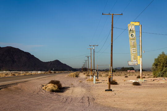 United States, California, Newberry Springs, Abandoned motel sign