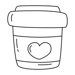 Disposable coffee cup with love doodle icon