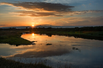 Pastoral landscape on the banks of the river in Belarus