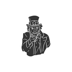 Uncle Sam Icon Silhouette Illustration. Pratiotic Vector Graphic Pictogram Symbol Clip Art. Doodle Sketch Black Sign.