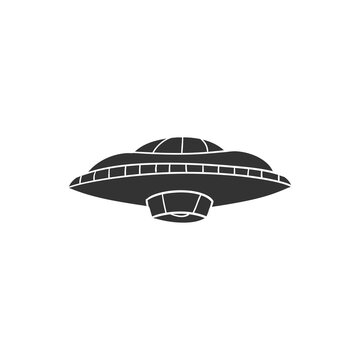 UFO Icon Silhouette Illustration. Alien Vector Graphic Pictogram Symbol Clip Art. Doodle Sketch Black Sign.
