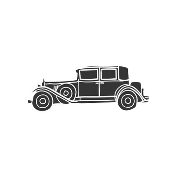 Vintage Car Icon Silhouette Illustration. Automotive Vector Graphic Pictogram Symbol Clip Art. Doodle Sketch Black Sign.