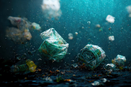 illustration of plastic bottles waste floating in the sea water