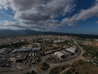 Fototapeta premium 4k mallorca INCA poble BALEARES ESPAÑA aerial view of center of the island 