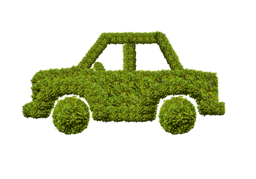 car ,made by green bushes shaped.