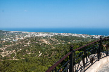 A view from Filerimos cross lookout to Kremasti village in Rhodes, Greece