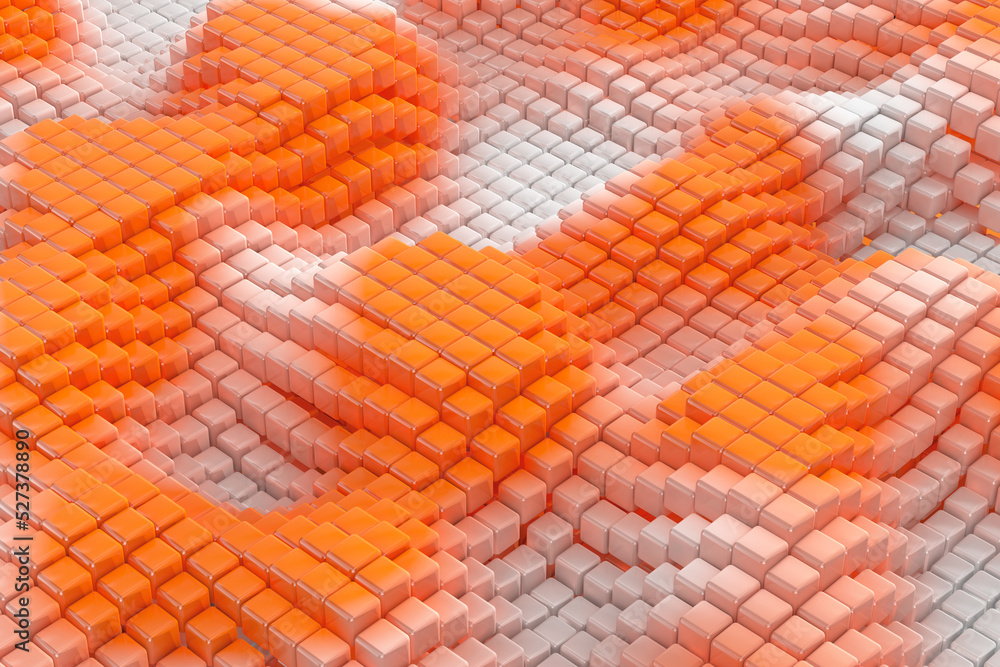 Leinwandbilder Wavy White and Orange Abstract Futuristic Polygons Cubes Structure Background. 3d Rendering