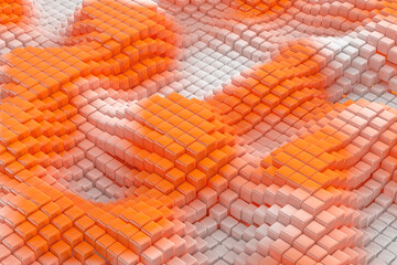 Wavy White and Orange Abstract Futuristic Polygons Cubes Structure Background. 3d Rendering