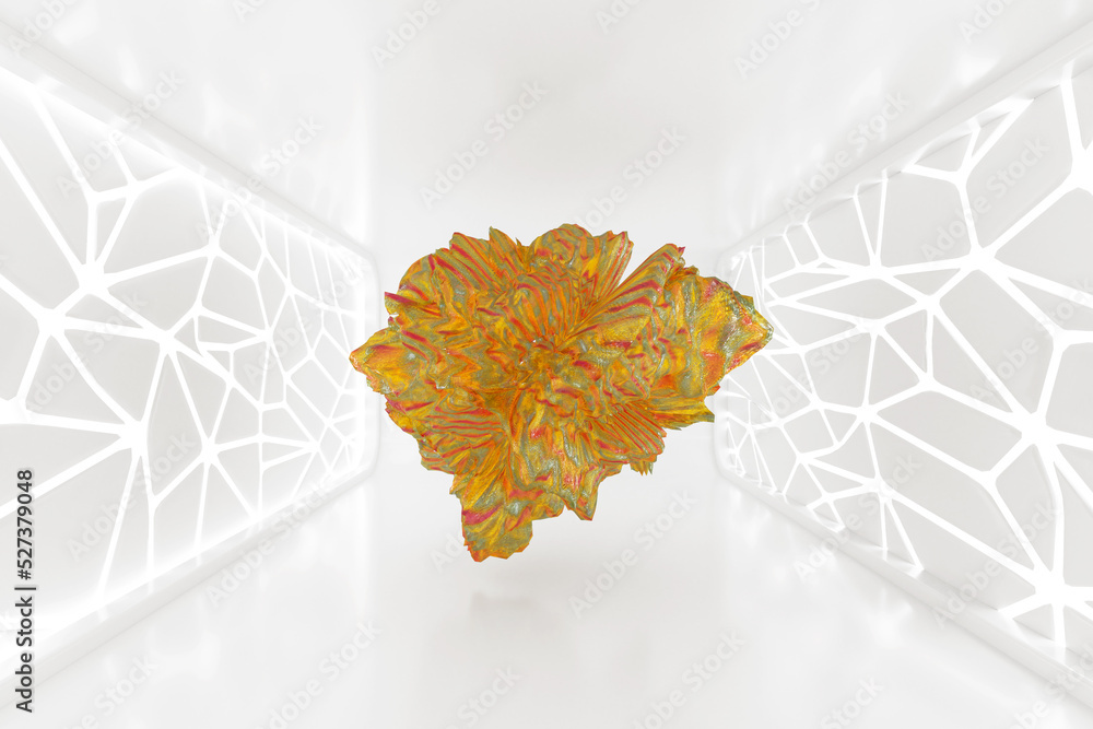 Poster Abstract Futuristic Alien Substance in Illuminated Empty Open Space, Corridor or Room Interior. 3d Rendering