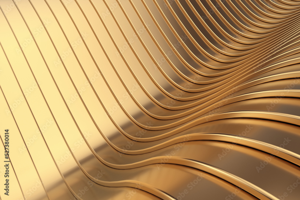 Aufkleber Abstract Golden Shiny Wavy Texture Background. 3d Rendering