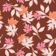 Cozy Autumn leaves. Vector illustration EPS 10 , seamless pattern background of Fall flower season ,Design for fashion