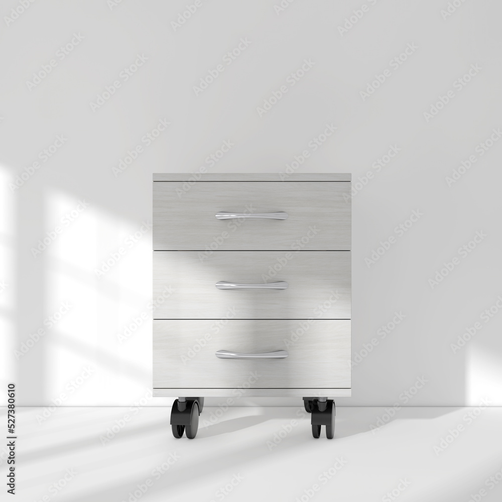 Poster white modern room bedside table with wheels. 3d rendering
