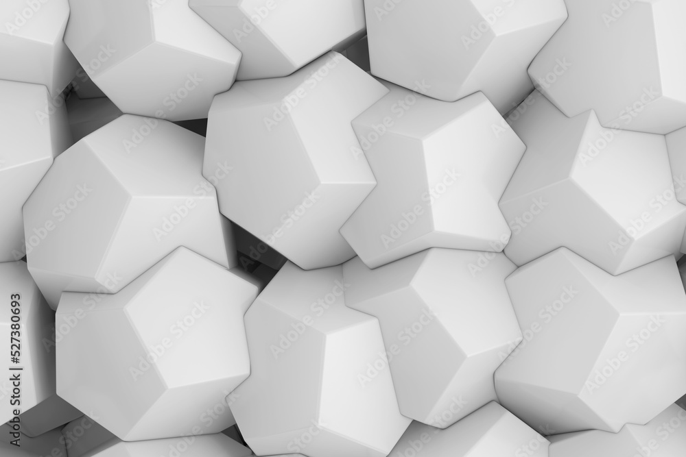 Fototapete white abstract futuristic polygons platronic cubes structure background. 3d rendering