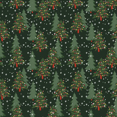 Colourful Christmas Trees seamless pattern with Christmas ornament ,Vector illustration ,Design for fashion , fabric, textile, wallpaper , wrapping and all prints