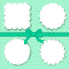illustration of set of retro label with lace napkin frame
