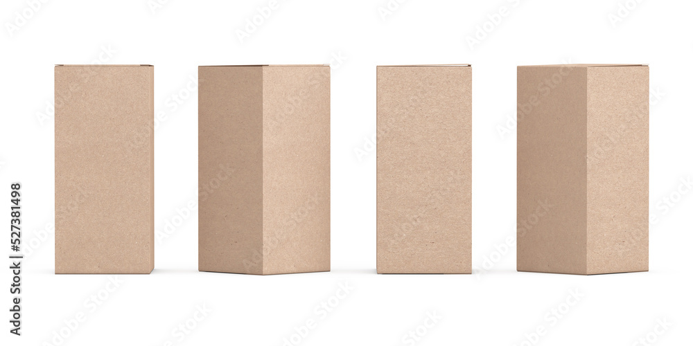 Aufkleber Brown Cardboard Paper Package Box Mockup in Different View. 3d Rendering