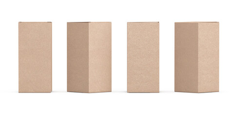 Brown Cardboard Paper Package Box Mockup in Different View. 3d Rendering