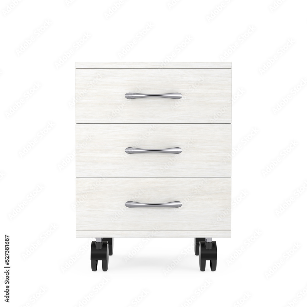 Poster white modern room bedside table with wheels. 3d rendering