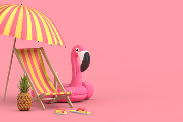  Cartoon Beach Chair, Swimming Pool Inflantable Rubber Pink Flamingo Toy, Beach Umbrella, Beach...