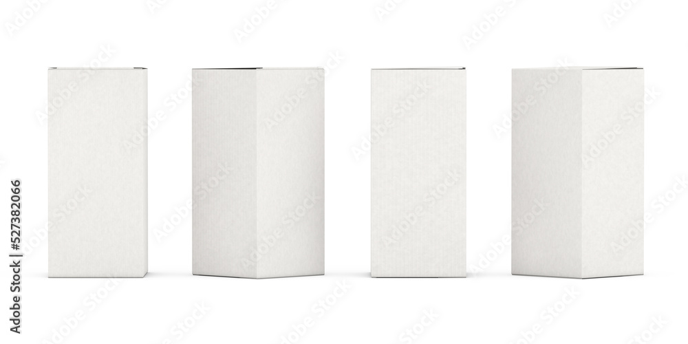 Aufkleber White Cardboard Paper Package Box Mockup in Different View. 3d Rendering