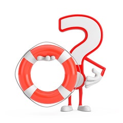 Question Mark Sign Cartoon Character Person Mascot with Life Buoy. 3d Rendering