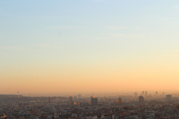 Barcelona City Panoramic Sunset Photograph