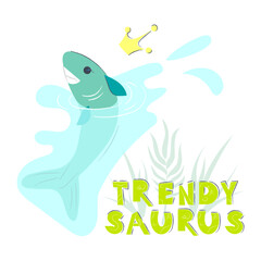 Obraz premium Funny Stylized Dinosaur megalodon. Kids shark drawing. Colorful Childish Prints