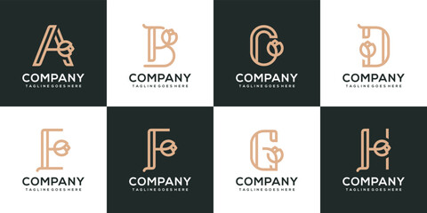 Set of alphabet and flower luxury logo design inspiration