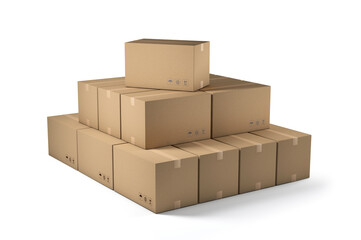 Stacked cardboard boxes isolated on white background