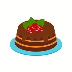 Chocolate cake with strawberries on a blue platter