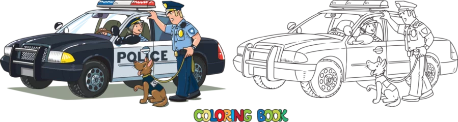 Rolgordijnen Police officers and police car. Coloring book © passengerz