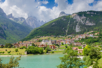 Fototapeta na wymiar Molveno lake, Trento province, Trentino Alto Adige, Italy.