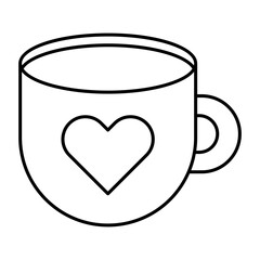 Hot cup with heart valentine day line icon
