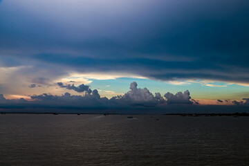 Summer cloudy sky on the river in Bangladesh