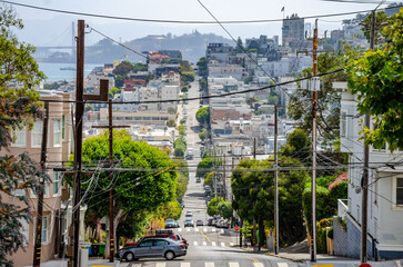 A view down Chestnut Street in San Francisco in California, USA