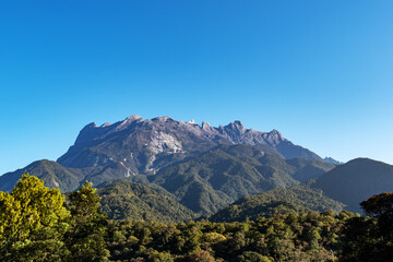 Naklejka premium View of Mt. Kinabalu in Kundasang Ranau Sabah, highest mountain in Malaysia