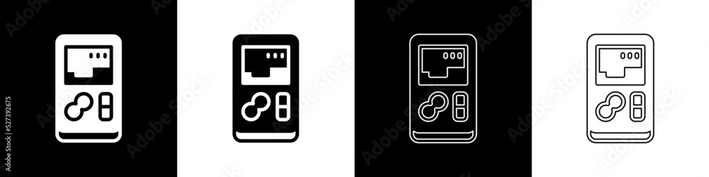 Wall mural Set Portable video game console icon isolated on black and white background. Handheld console gaming. Vector