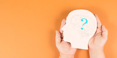 Head with a brain and question mark, education and business concept, searching for answers,...