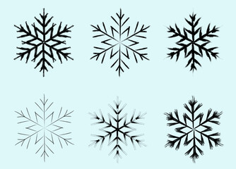 Grunge brush stroke snowflakes, free hand, vector, isolated