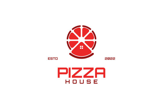Flat pizza house logo design vector illustration idea