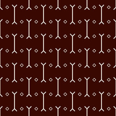 Tribal wallpaper. Seamless image. Geometric backdrop. Ethnic ornament. Folk pattern. Mosaics motif. Grid background. Digital paper. Textile print. Abstract web illustration. Vector art.