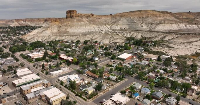 Aerial View Midwestern City Skyline Green River Wyoming 4K UHD