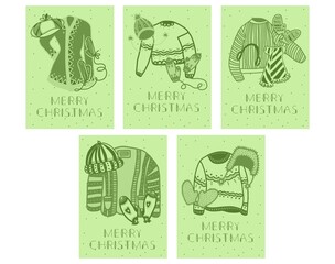 Festive christmas illustrations with christmas tree, snow globe, cocoa