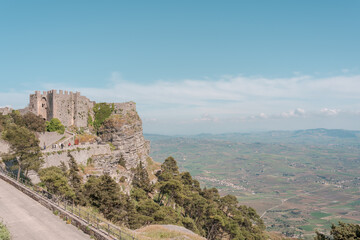 Fototapeta na wymiar Erice is a city on the island of Sicily, Italy. Located on top of Mount Erice, at around 750 meters above sea level in Trapani, Sicily. Beautiful View